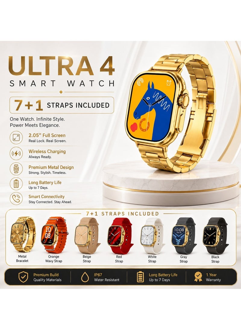 ساعة ذكية ULTRA 4 7+1 الذهبي لحساب السعرات الحرارية و استقبال الرسائل و المكالمات و تدعم اللغة العربية-مقاس 49 مم - Image 1