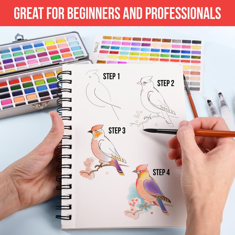Art Vista Watercolor Paint Set with 100 Bright Colors: for Adult Beginners & Professional with Metallic - Travel Sized Water Color Art Kit Palette - Image 3