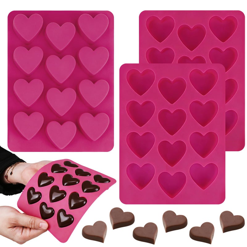Mototo 3PCS Mini Heart Silicone Mold 12-Cavity Small Ice Tray Rose Pink Heart Chocolate Mold for Making Sugar Cubes Yogurt Training Dog Treats Candle Wax Melts Gummies Candy Tart Tea Party Valentine - Image 1