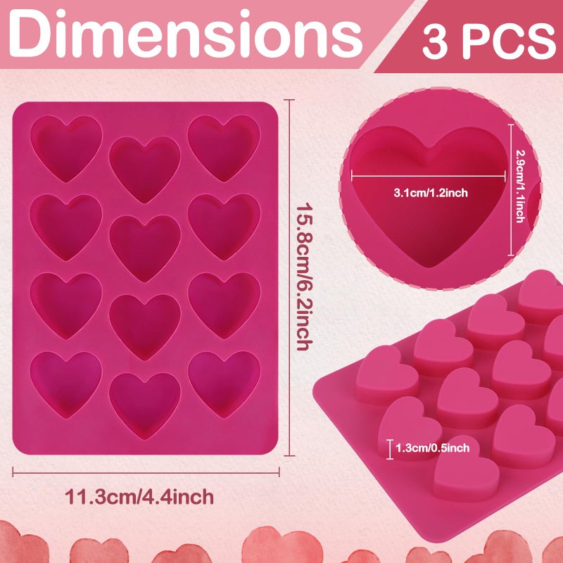 Mototo 3PCS Mini Heart Silicone Mold 12-Cavity Small Ice Tray Rose Pink Heart Chocolate Mold for Making Sugar Cubes Yogurt Training Dog Treats Candle Wax Melts Gummies Candy Tart Tea Party Valentine - Image 2