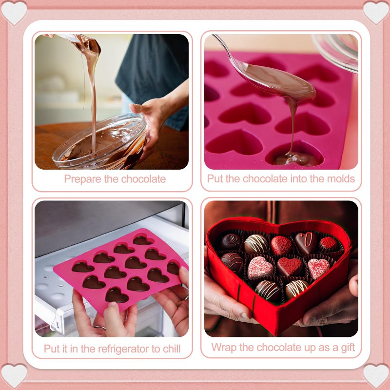 Mototo 3PCS Mini Heart Silicone Mold 12-Cavity Small Ice Tray Rose Pink Heart Chocolate Mold for Making Sugar Cubes Yogurt Training Dog Treats Candle Wax Melts Gummies Candy Tart Tea Party Valentine - Image 4