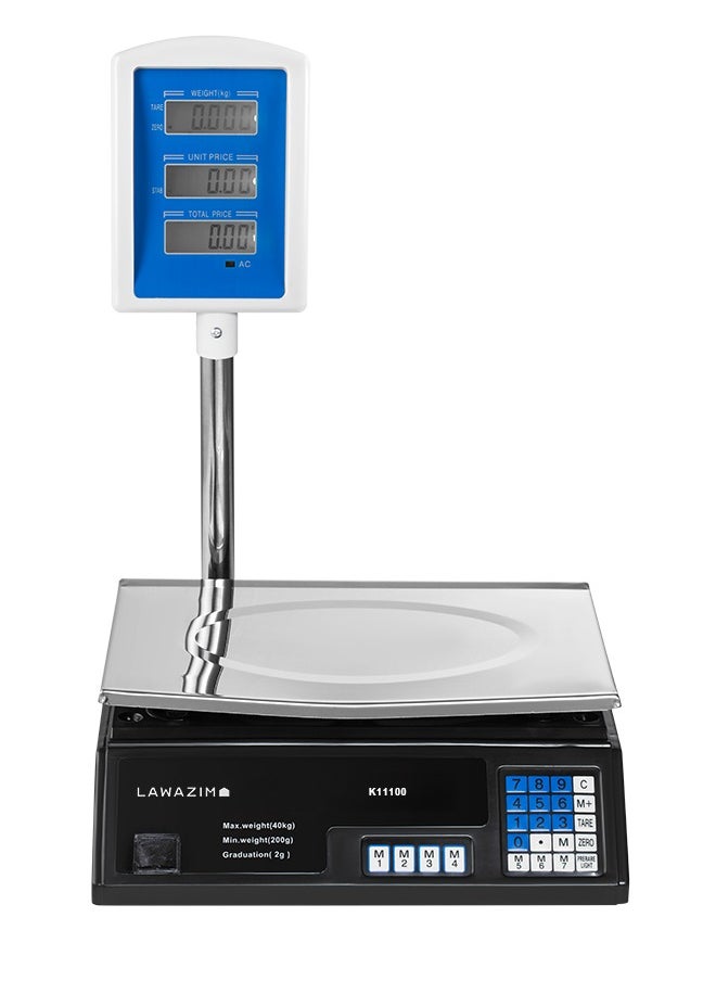 LAWAZIM - Digital Electronic Weighing T-Scale - 40kg/10g - Digital Price Computing Scale with Dual-Sided Display, Tare Function, Adjustable Feet, and Stainless Steel Platform - Ideal for Retail, Butcher Shops, Bakeries, and Kitchens - Image 1