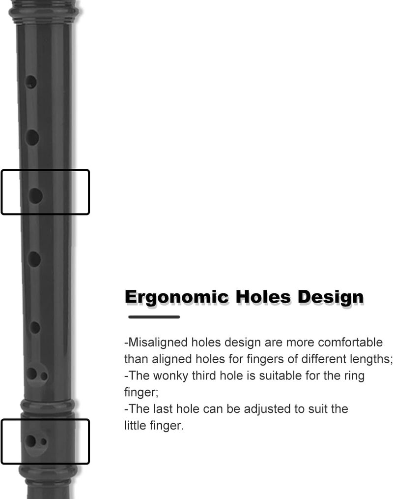 ENGIEGEE SJOYS 8-Hole Soprano Descant Recorder Kids Music Flute with Cleaning Rod & Case Bag For School Student Home Entertainment Black - Image 5