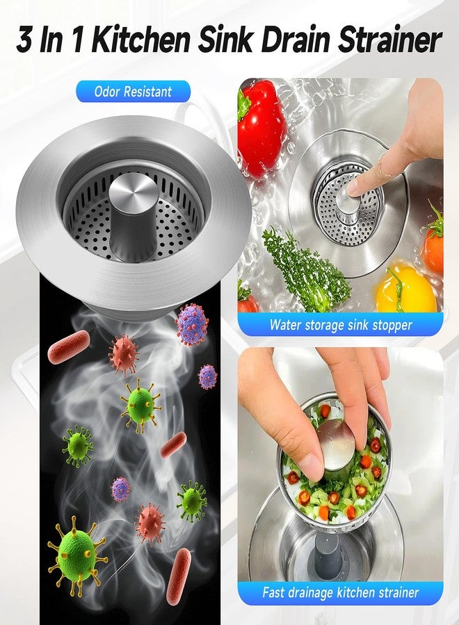 ULIOLI 3 in 1 Kitchen Sink Drain Strainer Sink Stopper, Stainless Steel Sink Drain Strainer with Anti-Clogging Basket, Kitchen Sink Drain Filter Plug for US Standard 3-1/2 Inch Drain (1Pack) - Image 2