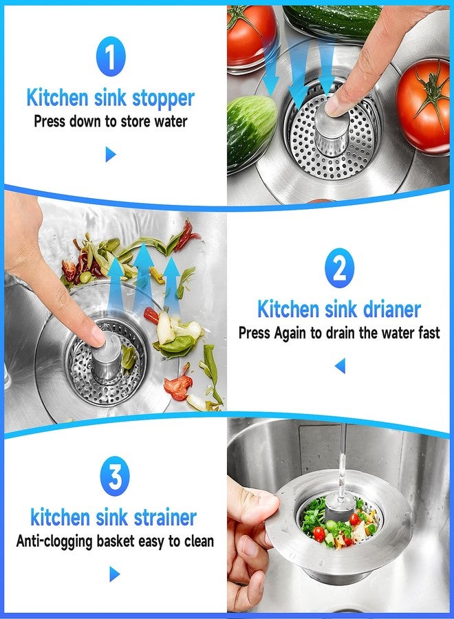 ULIOLI 3 in 1 Kitchen Sink Drain Strainer Sink Stopper, Stainless Steel Sink Drain Strainer with Anti-Clogging Basket, Kitchen Sink Drain Filter Plug for US Standard 3-1/2 Inch Drain (1Pack) - Image 3