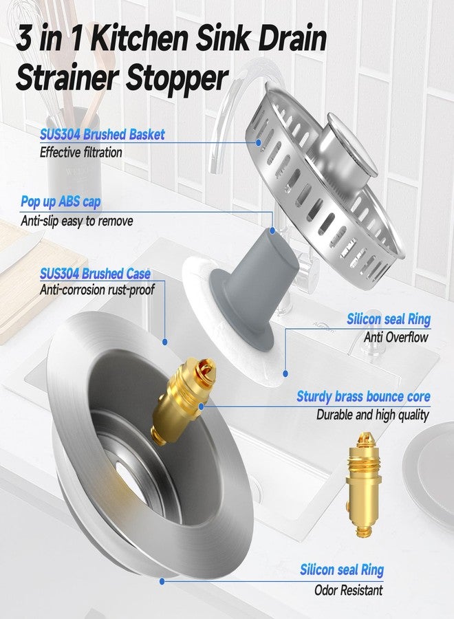ULIOLI 3 in 1 Kitchen Sink Drain Strainer Sink Stopper, Stainless Steel Sink Drain Strainer with Anti-Clogging Basket, Kitchen Sink Drain Filter Plug for US Standard 3-1/2 Inch Drain (1Pack) - Image 5