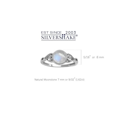 Silvershake خاتم سوليتير على طراز فيكتوري من فضة استرلينية 925 مع حجر القمر الطبيعي 7 مم بحجم 8.5 - Image 3