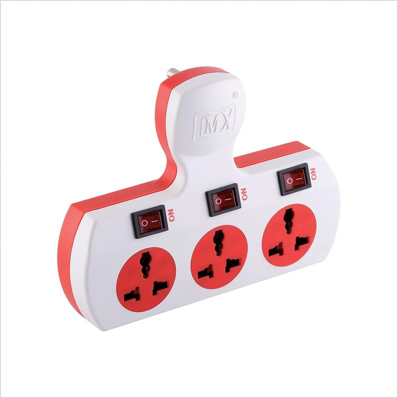 MX MX 3 Outlet Multi Plug Power Strip with Universal Sockets 5 Ampere Individual Switch Fuse Short Circuit Protection Cordless Extension Board Individual Switch  - Image 1