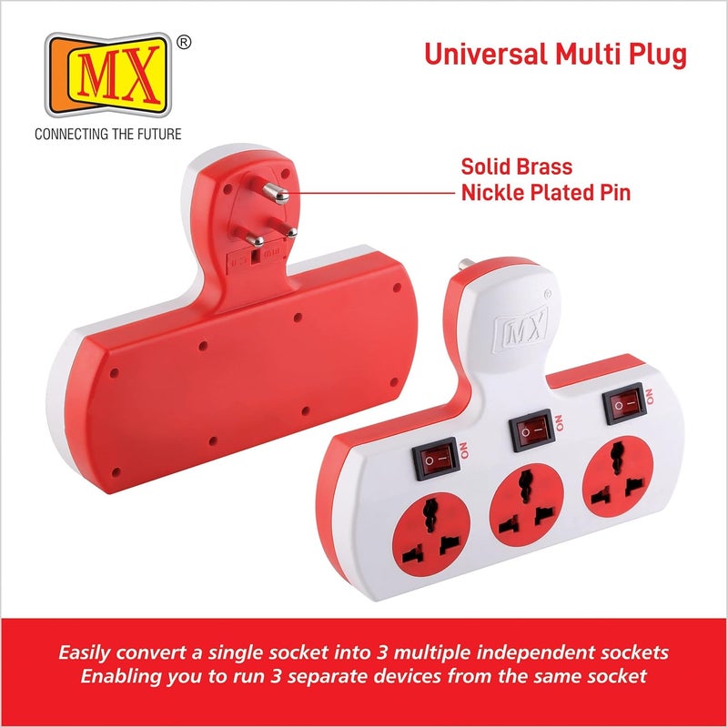 MX MX 3 Outlet Multi Plug Power Strip with Universal Sockets 5 Ampere Individual Switch Fuse Short Circuit Protection Cordless Extension Board Individual Switch  - Image 5