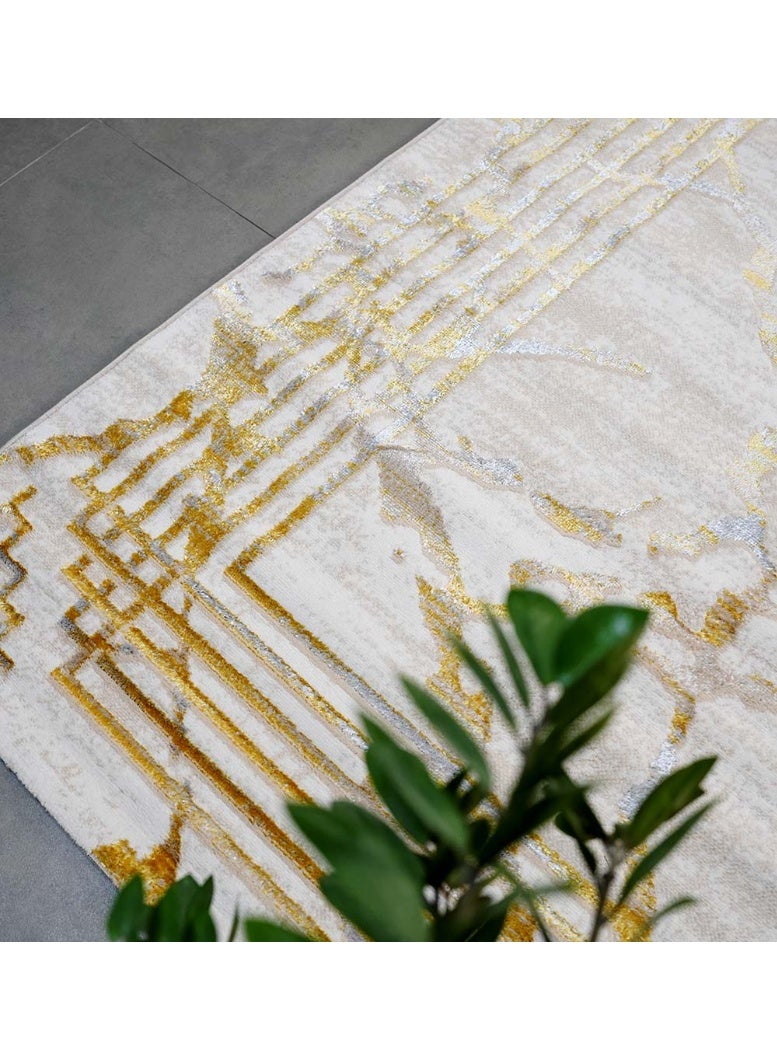Ramsha Washable Area Rug Large Carpet For Bedroom Rug For Living Room N405A Polyester Blue And Cream Abstract Pattern Carpet  - Image 5