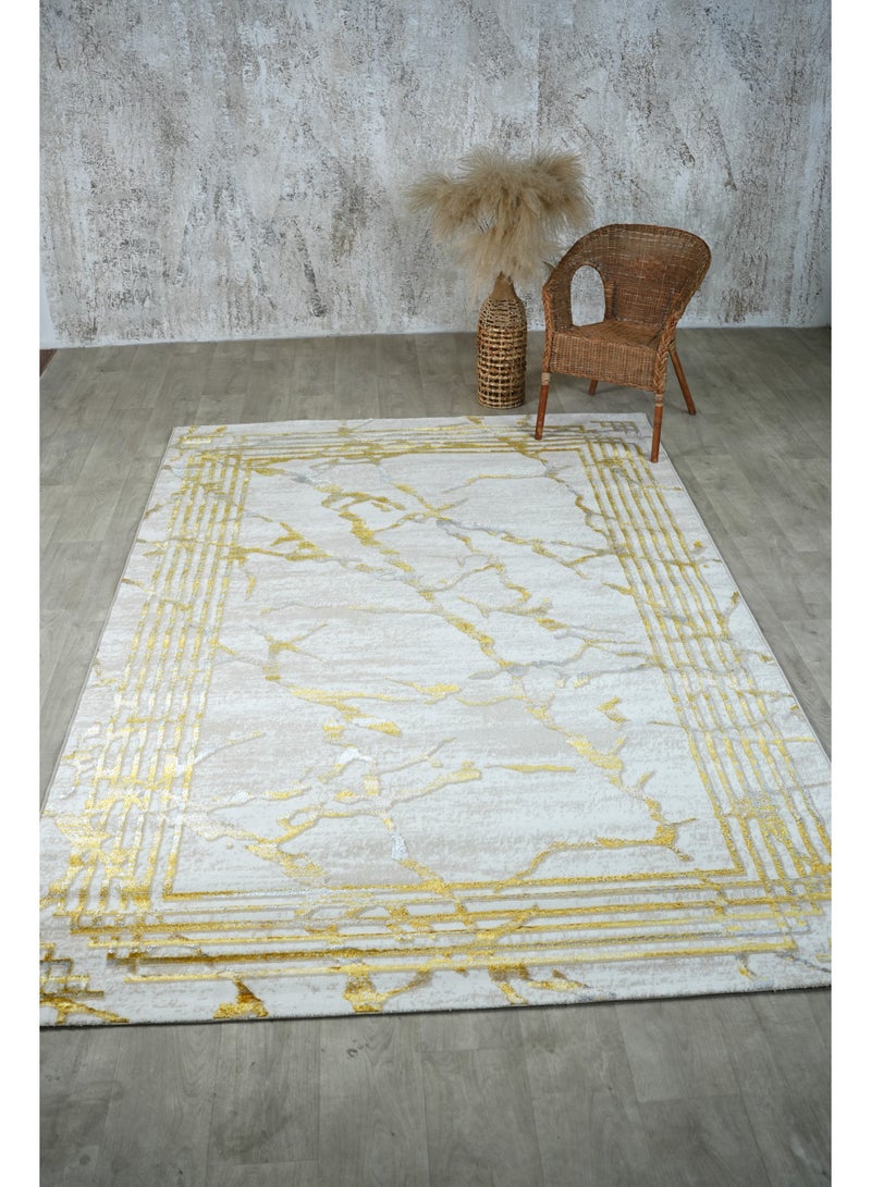 Ramsha Washable Area Rug Large Carpet For Bedroom Rug For Living Room N405A Polyester Blue And Cream Abstract Pattern Carpet  - Image 1