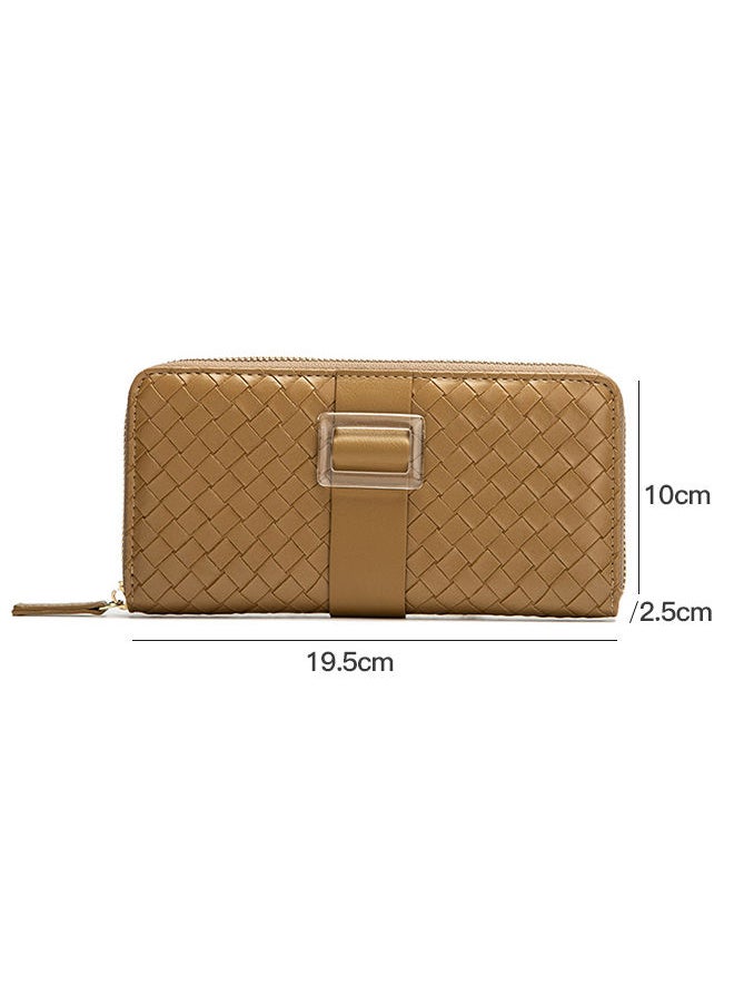 Generic - Elegant Woven Leather Long Wallet Stylish Card Holder & Money Bag for Daily Use 19.5*10*2.5cm - Image 1