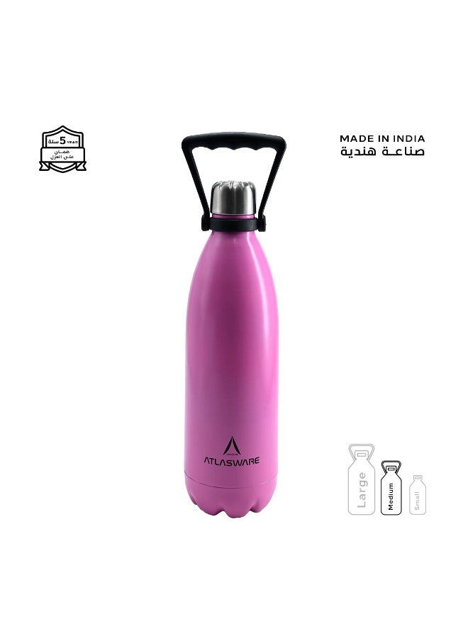 Atlasware Water Bottle with a Capacity of 1000 ml, Stainless Steel Water Bottle that keeps Cold for 82 Hours and Keeps Heat for 34 Hours, Fuchsia  - Image 1
