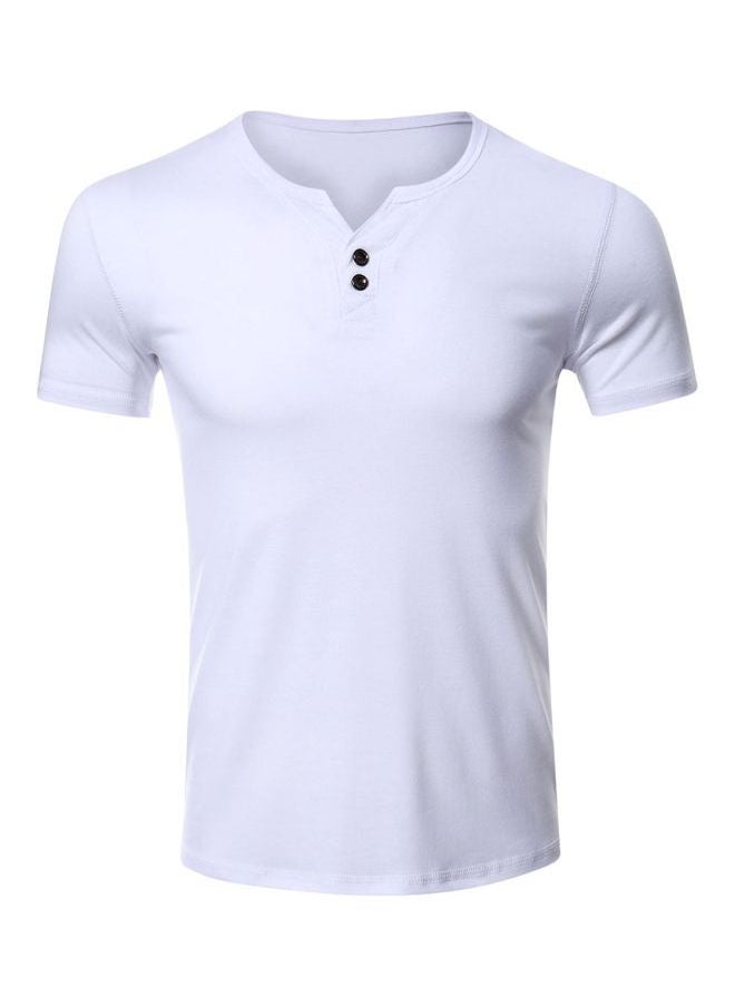 Loquat - Solid Henley Neck T-Shirt White - Image 1