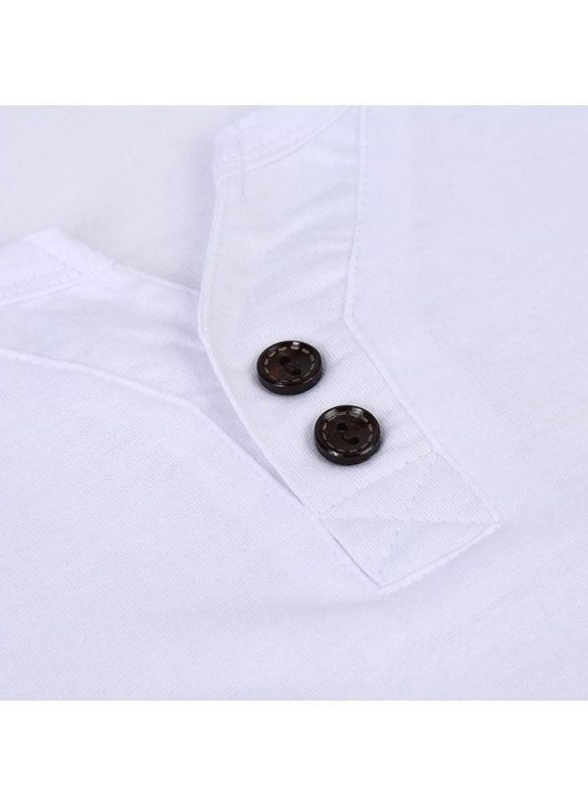 Loquat - Solid Henley Neck T-Shirt White - Image 1