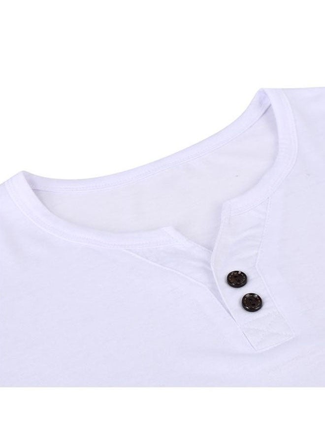 Loquat - Solid Henley Neck T-Shirt White - Image 1