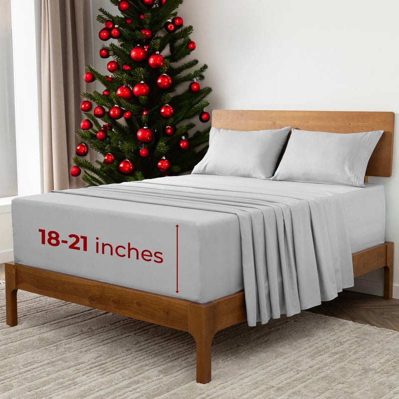 Mellanni Extra Deep King Sheets  4 PC Iconic Collection Bedding  Hotel Luxury Ultra Soft Cooling Bed Sheets  Wrinkle Fade Stain Resistant King Light Gray