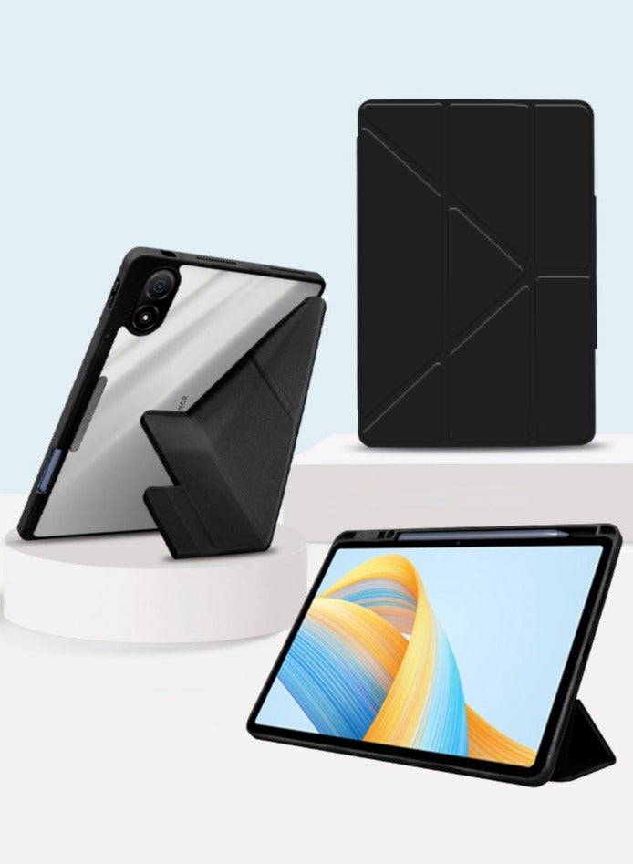 غطاء متوافق مع هونر ماجيك باد 3 13.3 بوصة 2025 - لوحة خلفية أكريليك شفافة واقية مع فتحة قلم، حامل واقي قابل للطي، وظيفة النوم التلقائي