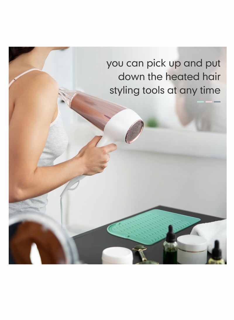 KASTWAVE Heat Resistant Straightener Pad 8.6 x 6.2 Inch Travel Silicone Heat Resistant Mat Heat Mat for Curling Iron Straightener Holder Flat Iron Mat for Hot Hair Dryer Salon Tools (3 Pcs Pink, Green, Gray)  - Image 3