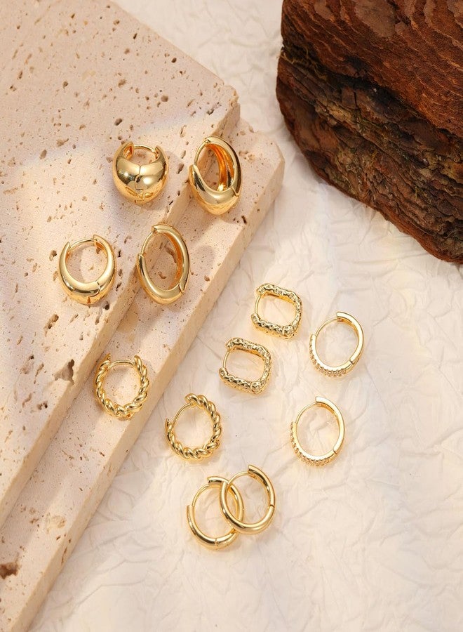 Tasiso Small Hoop Earrings for Women, 6 Pair 14K Gold Plated Huggie Hoop Earrings Lightweight Hypoallergenic Earring Set Cute Earrings Pack for Women Trendy Jewelry Gifts, Small to Medium, Brass, No - Image 5