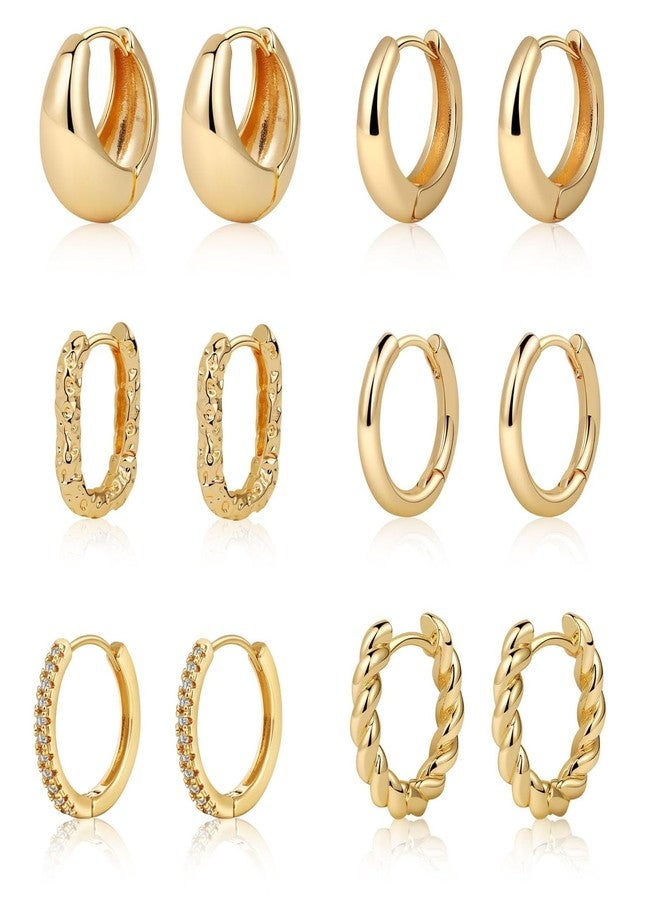 Tasiso Small Hoop Earrings for Women, 6 Pair 14K Gold Plated Huggie Hoop Earrings Lightweight Hypoallergenic Earring Set Cute Earrings Pack for Women Trendy Jewelry Gifts, Small to Medium, Brass, No - Image 1