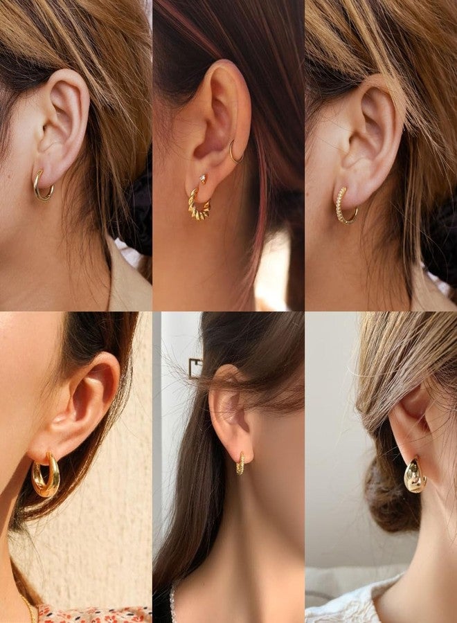 Tasiso Small Hoop Earrings for Women, 6 Pair 14K Gold Plated Huggie Hoop Earrings Lightweight Hypoallergenic Earring Set Cute Earrings Pack for Women Trendy Jewelry Gifts, Small to Medium, Brass, No - Image 3