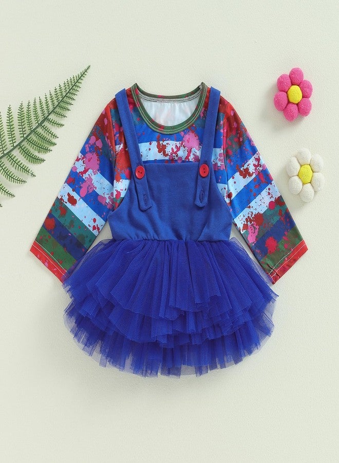 Yccutest Toddler Girl Halloween Horror Movie Cosplay Costume Bloody Print T-shirt Tutu Skirt Set 2 Piece Halloween Outfits (Navy Blue,18-24 Months) - Image 2