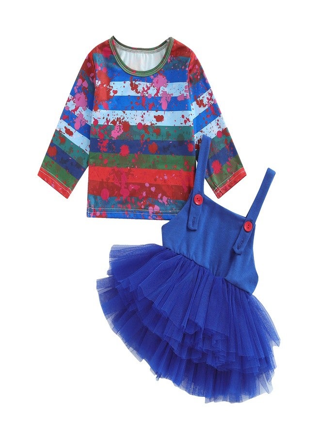 Yccutest Toddler Girl Halloween Horror Movie Cosplay Costume Bloody Print T-shirt Tutu Skirt Set 2 Piece Halloween Outfits (Navy Blue,18-24 Months) - Image 1