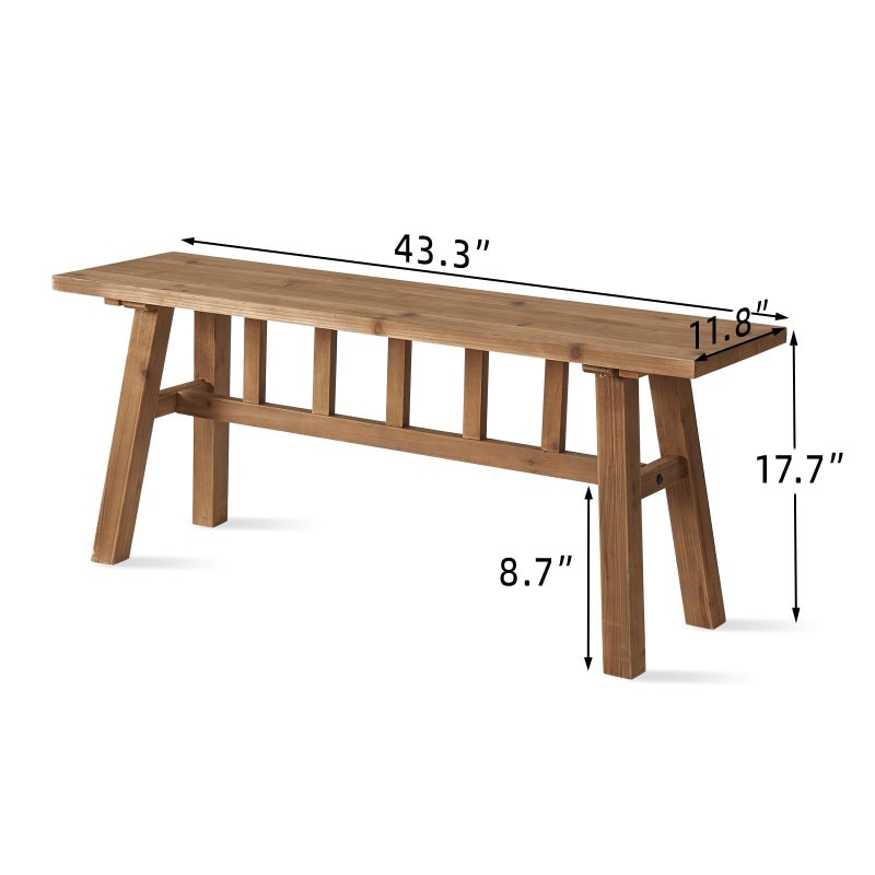 Wnutrees 43" Solid Wood Bench, Farmhouse Rustic Entryway Bench Seat for Dining Room, Hallway, End of Bed, Handcrafted Finish, Natural - Image 2