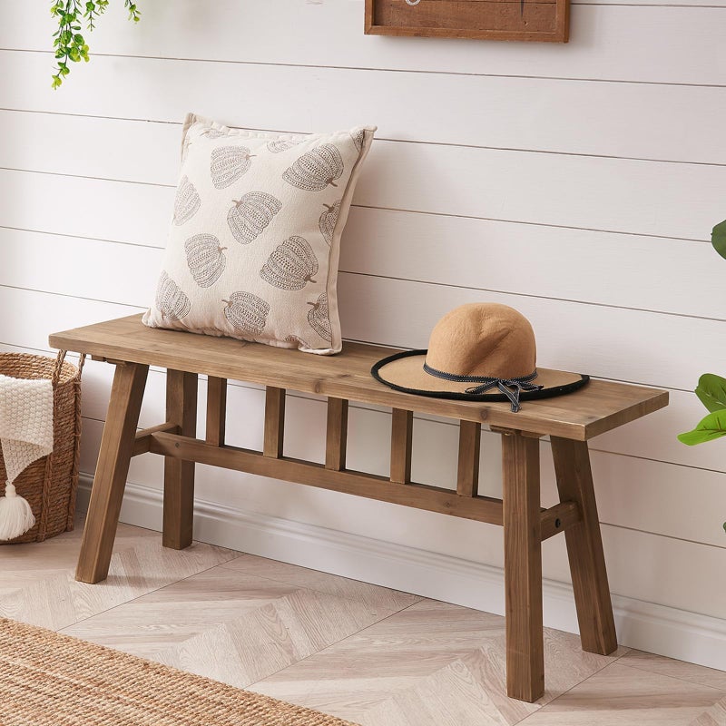 Wnutrees 43" Solid Wood Bench, Farmhouse Rustic Entryway Bench Seat for Dining Room, Hallway, End of Bed, Handcrafted Finish, Natural - Image 1