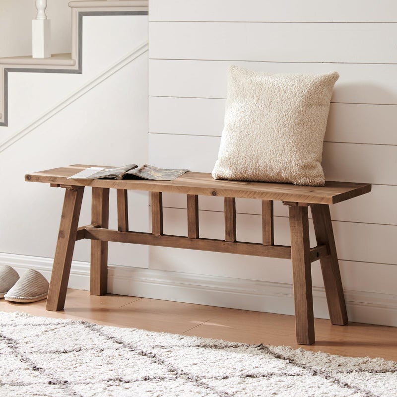 Wnutrees 43" Solid Wood Bench, Farmhouse Rustic Entryway Bench Seat for Dining Room, Hallway, End of Bed, Handcrafted Finish, Natural - Image 5