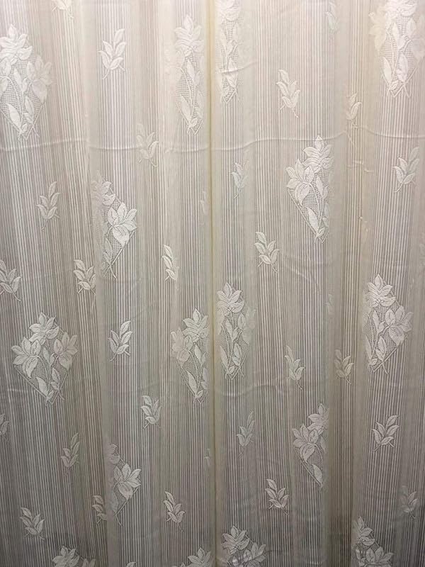 Neymo Polyester Heavy Net Tissue Floral Lining Stripe Design Heavy Net Tissue Cream Color 4 x 5 Feet Window Use Pack of 2 Pecs Curtains - Image 2