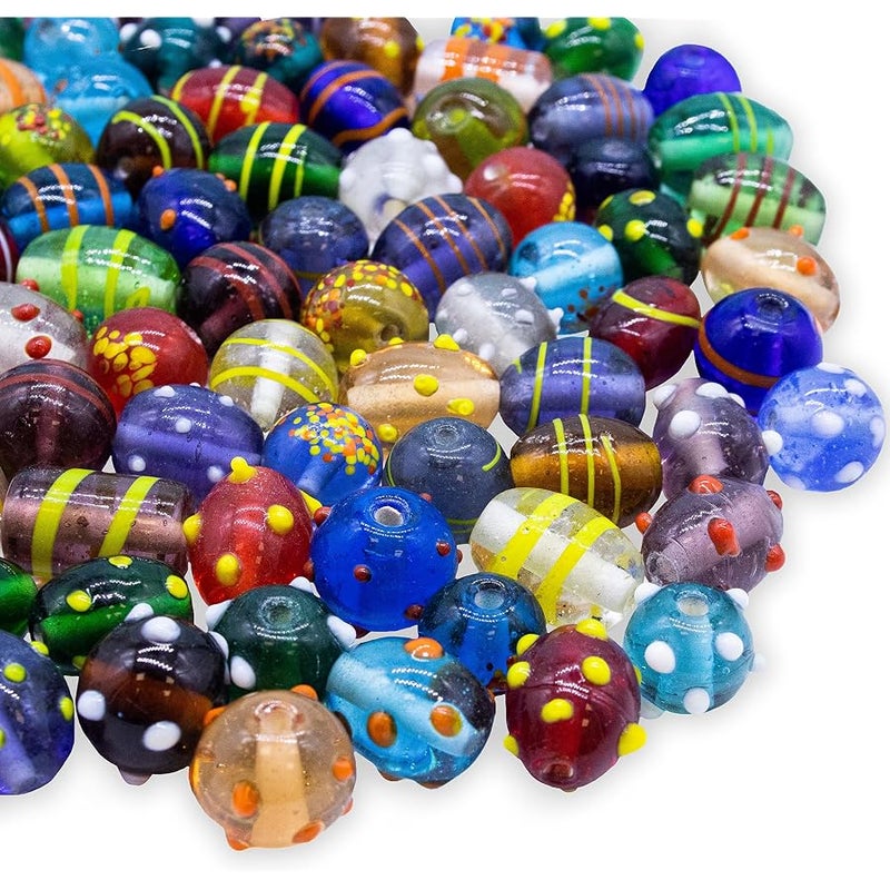 Fun-Weevz Assorted Glass Beads for Jewelry Making Adults, Bulk Glass Beads for Crafts, Lampwork Murano Bead Mix for Bracelets and Necklaces,Crafting Beads Supplies Kit, Large & Small Beads - Image 1