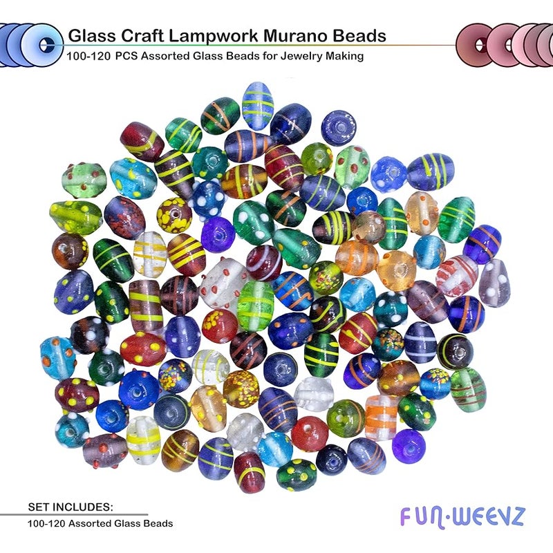 Fun-Weevz Assorted Glass Beads for Jewelry Making Adults, Bulk Glass Beads for Crafts, Lampwork Murano Bead Mix for Bracelets and Necklaces,Crafting Beads Supplies Kit, Large & Small Beads - Image 4