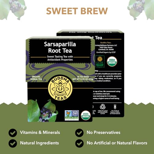 Buddha Teas  Organic Sarsaparilla Root Tea  Herbal Tea  Digestion  Skin Health  With Antioxidants  Minerals  Clean Ingredients  Caffeine Free  OU Kosher  18 Tea Bags Pack of 1 - Image 5