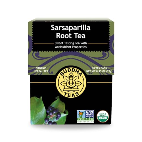 Buddha Teas  Organic Sarsaparilla Root Tea  Herbal Tea  Digestion  Skin Health  With Antioxidants  Minerals  Clean Ingredients  Caffeine Free  OU Kosher  18 Tea Bags Pack of 1 - Image 1