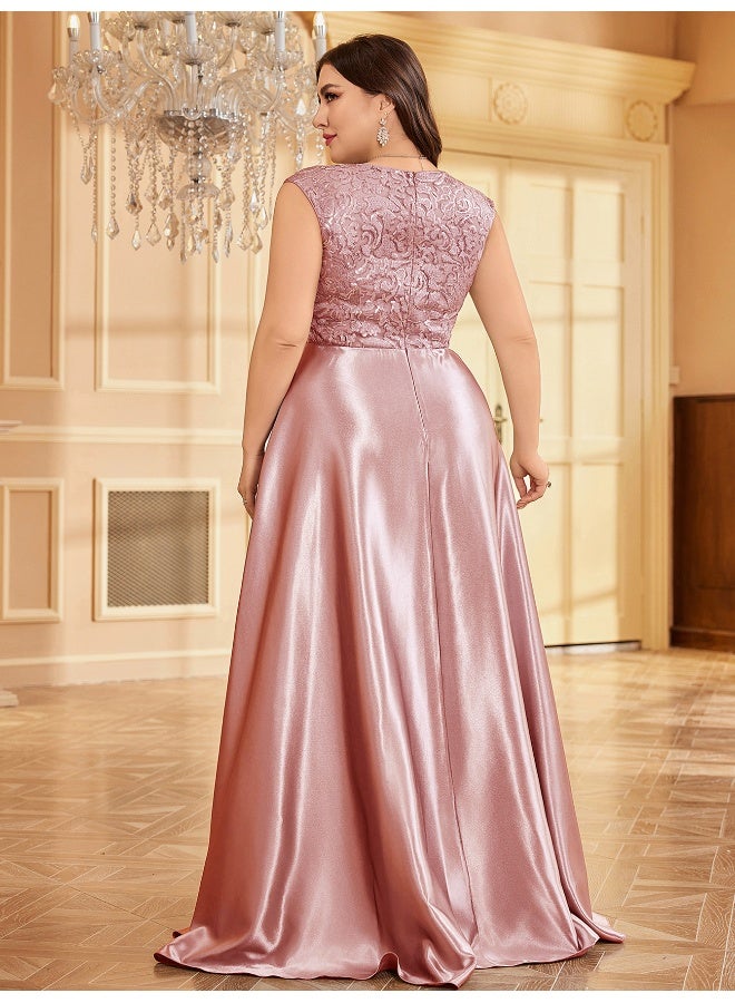 Madam Uniq Elegant Pink - purple Plus - size Gown, Lace Bodice & Satin Skirt, Formal Evening Dress - Image 2