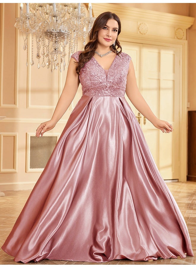Madam Uniq Elegant Pink - purple Plus - size Gown, Lace Bodice & Satin Skirt, Formal Evening Dress - Image 4