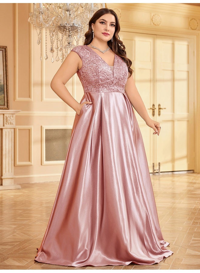 Madam Uniq Elegant Pink - purple Plus - size Gown, Lace Bodice & Satin Skirt, Formal Evening Dress - Image 3