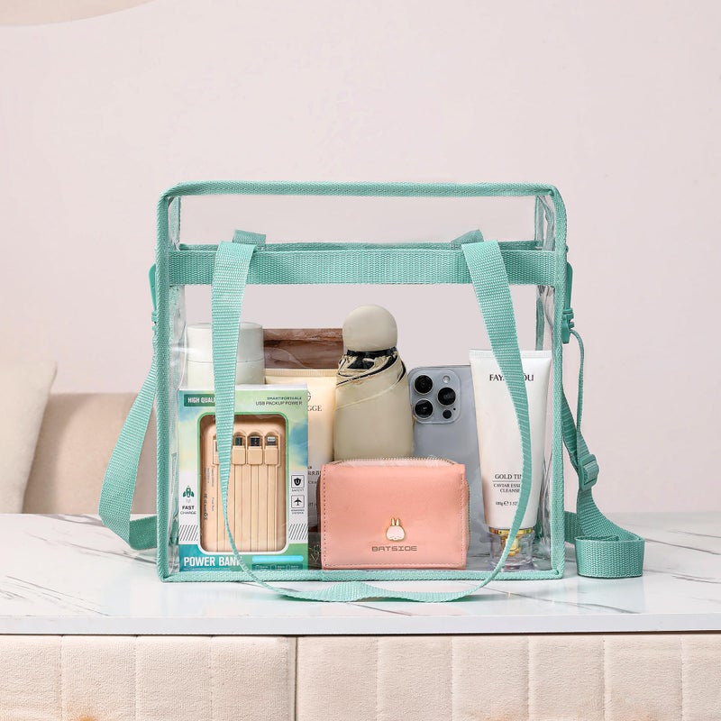 BAGAIL Clear Bags 12x6x12 Stadium Approved Clear Tote Bag with Zipper Closure Crossbody Shoulder Bag with Adjustable Strap(Dusty Blue) - Image 2