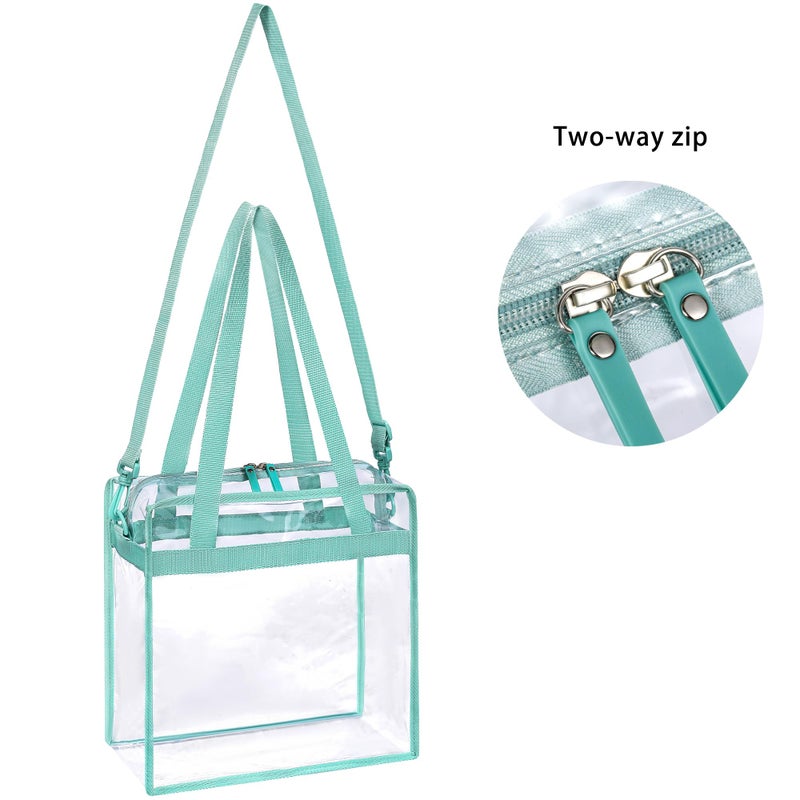 BAGAIL Clear Bags 12x6x12 Stadium Approved Clear Tote Bag with Zipper Closure Crossbody Shoulder Bag with Adjustable Strap(Dusty Blue) - Image 4