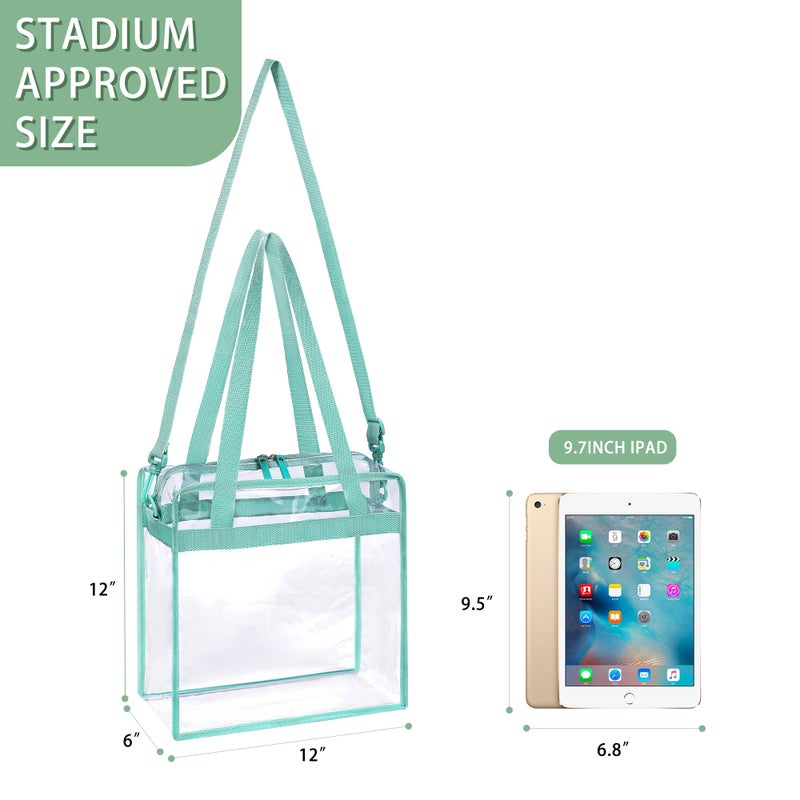 BAGAIL Clear Bags 12x6x12 Stadium Approved Clear Tote Bag with Zipper Closure Crossbody Shoulder Bag with Adjustable Strap(Dusty Blue) - Image 3
