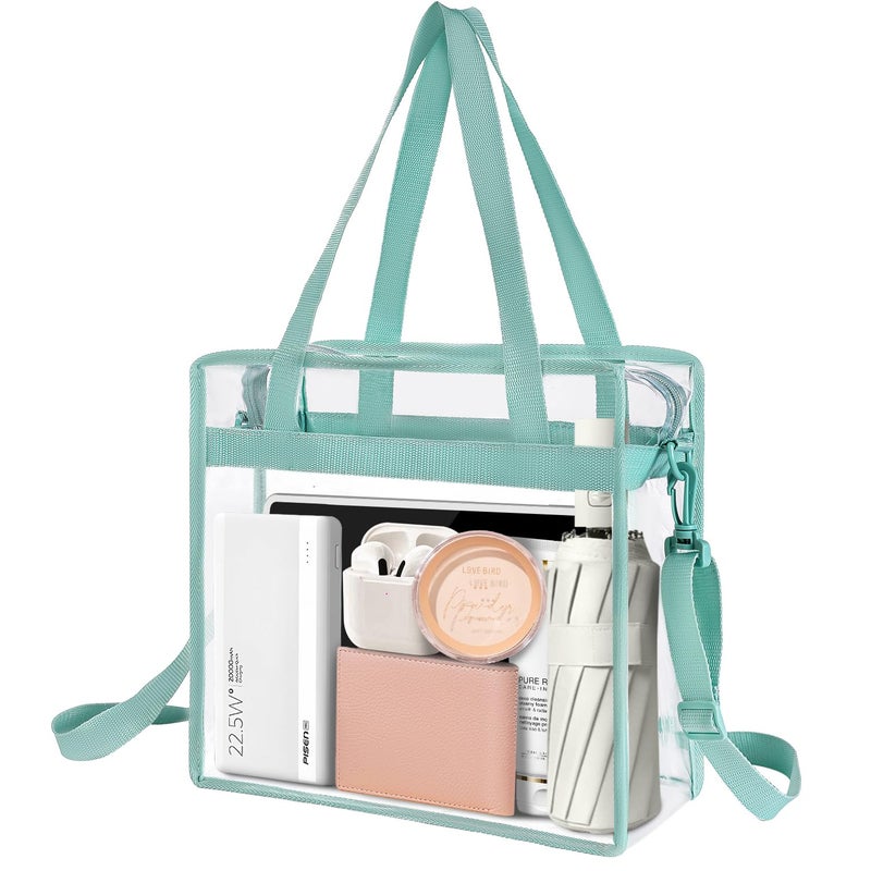 BAGAIL Clear Bags 12x6x12 Stadium Approved Clear Tote Bag with Zipper Closure Crossbody Shoulder Bag with Adjustable Strap(Dusty Blue) - Image 1