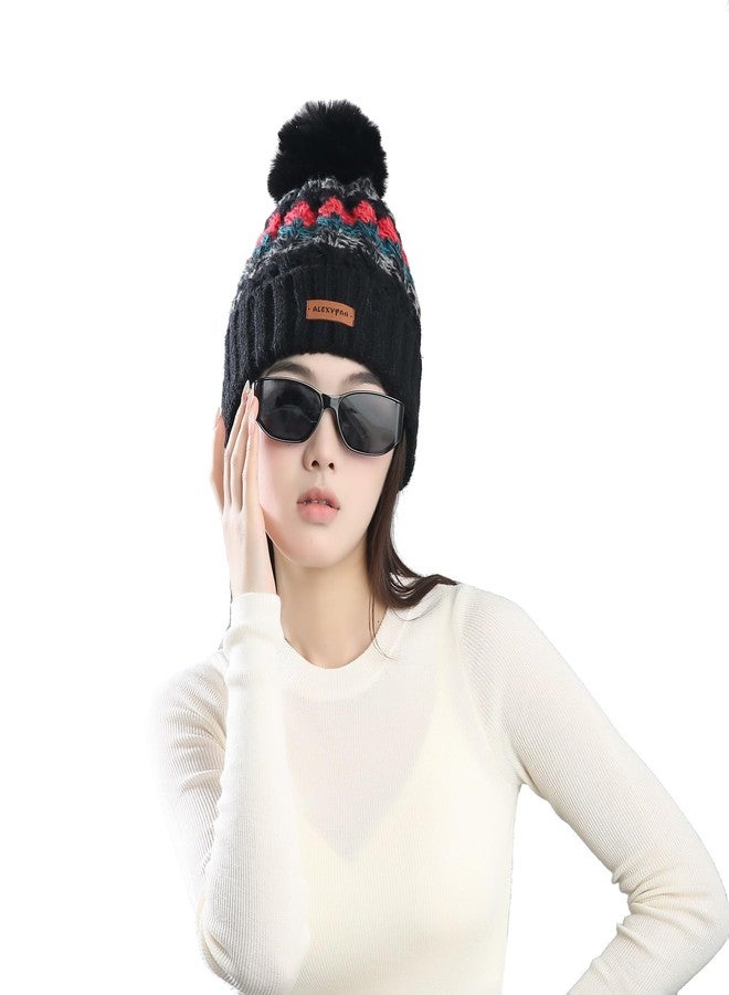 Alexvyan Black Twist Single Cap Winter Warm Snow Proof -20 Degree Knitted Ball Cap (Inside Fur) Woolen Beanie Cap for Ladies Women Girl - Image 3