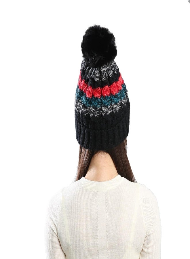 Alexvyan Black Twist Single Cap Winter Warm Snow Proof -20 Degree Knitted Ball Cap (Inside Fur) Woolen Beanie Cap for Ladies Women Girl - Image 5