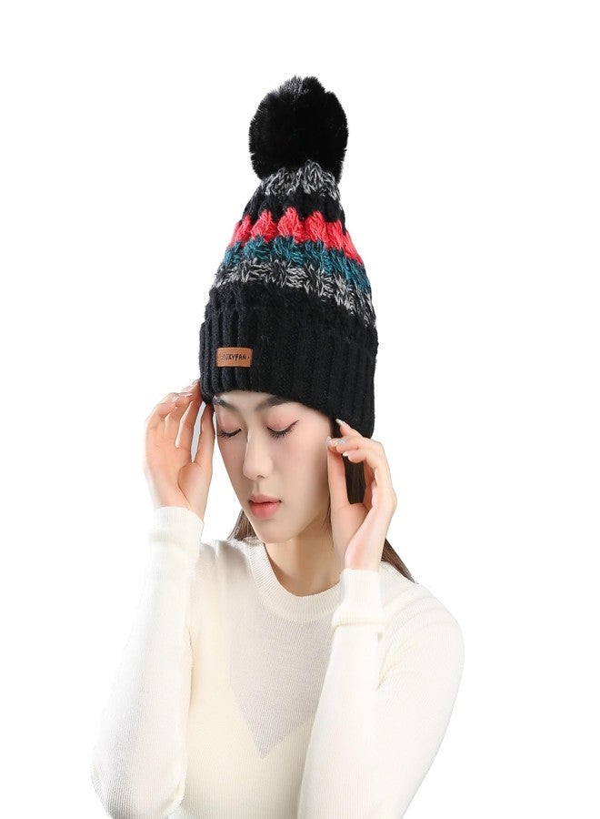 Alexvyan Black Twist Single Cap Winter Warm Snow Proof -20 Degree Knitted Ball Cap (Inside Fur) Woolen Beanie Cap for Ladies Women Girl - Image 2