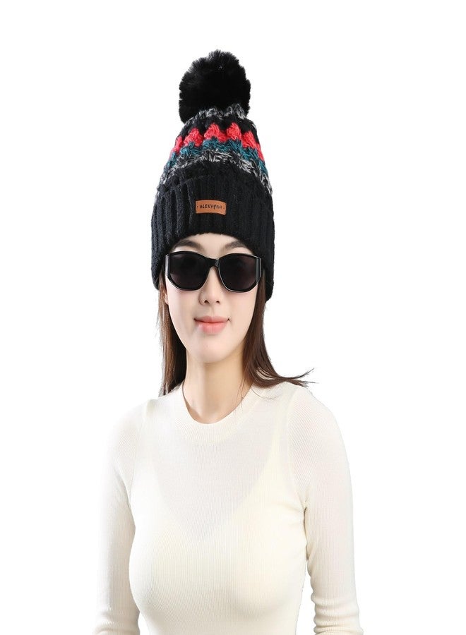 Alexvyan Black Twist Single Cap Winter Warm Snow Proof -20 Degree Knitted Ball Cap (Inside Fur) Woolen Beanie Cap for Ladies Women Girl - Image 4