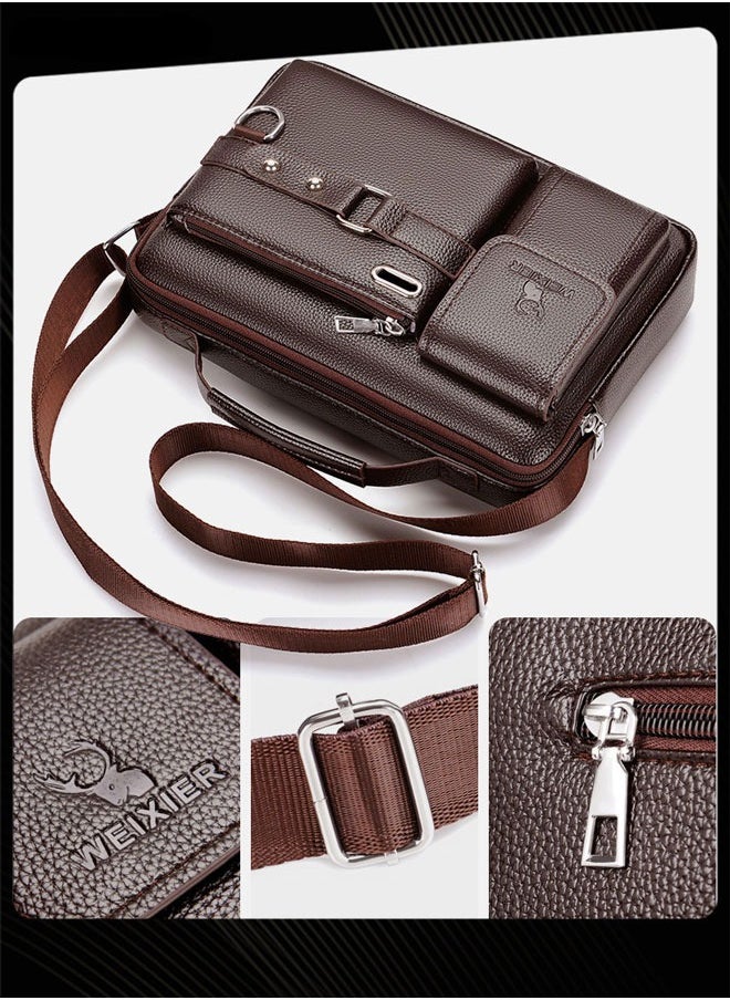 WEIXIER Men Retro Horizontal Shoulder Bag Portable Business Leather Waterproof and Wear Resistant Crossbody Bag with Adjustable Straps for Work Office  - Image 5