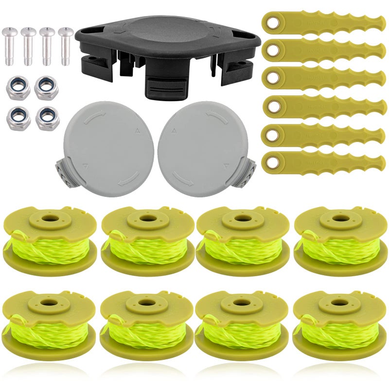 BOOTOP PIN ACFHRL2 Bladed Trimmer Head with AC80RL3 Replacement Spool AC14HCA Spool Cap Compatible with Ryobi 18V 24V 40V String Trimmer Weed Eater Parts 23 Pack - Image 2