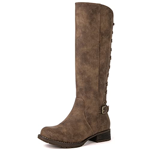 GLOBALWIN Womens Camel Knee High Motorcylce Boots Strappy Boots For Women 95M - Image 3